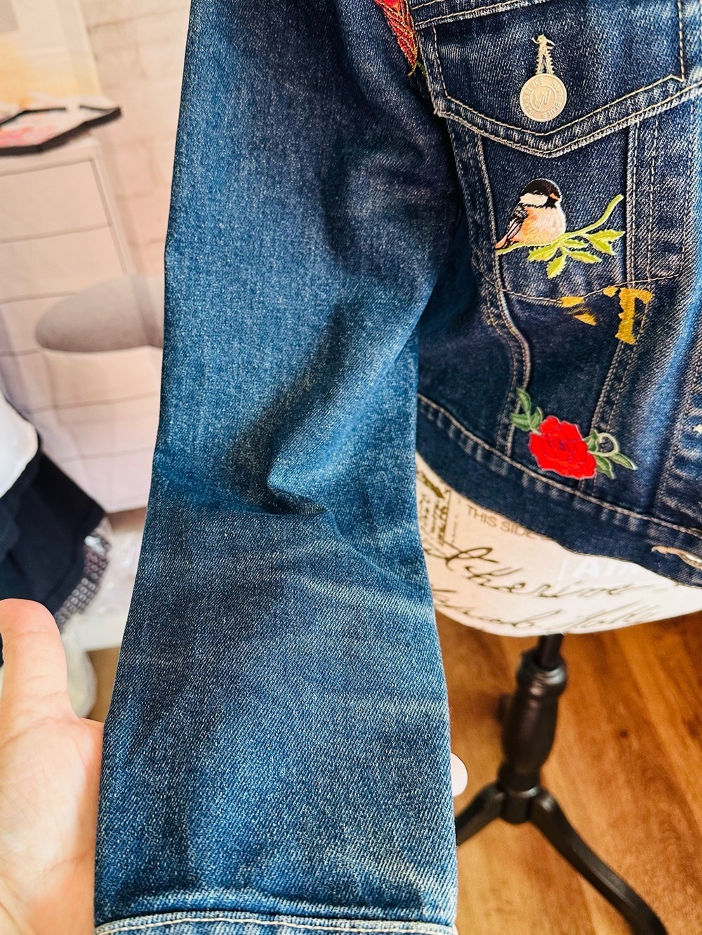 Vintage Paris Blues Embroidered Denim Jacket - Picture 6 of 12
